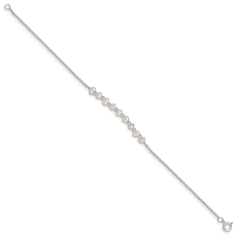 Sterling Silver White Semi-round Rh-plated Freshwater Cultured Pearl Bracel
