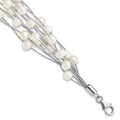 Sterling Silver Rhod-plat 5-6mm White FWC Pearl 10-rows Bracelet