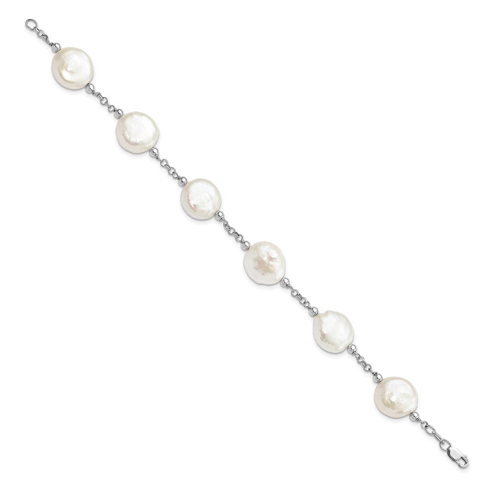 Sterling Silver Rhod-plated 12-13 Coin FWC Pearl 6 Stat Bracelet