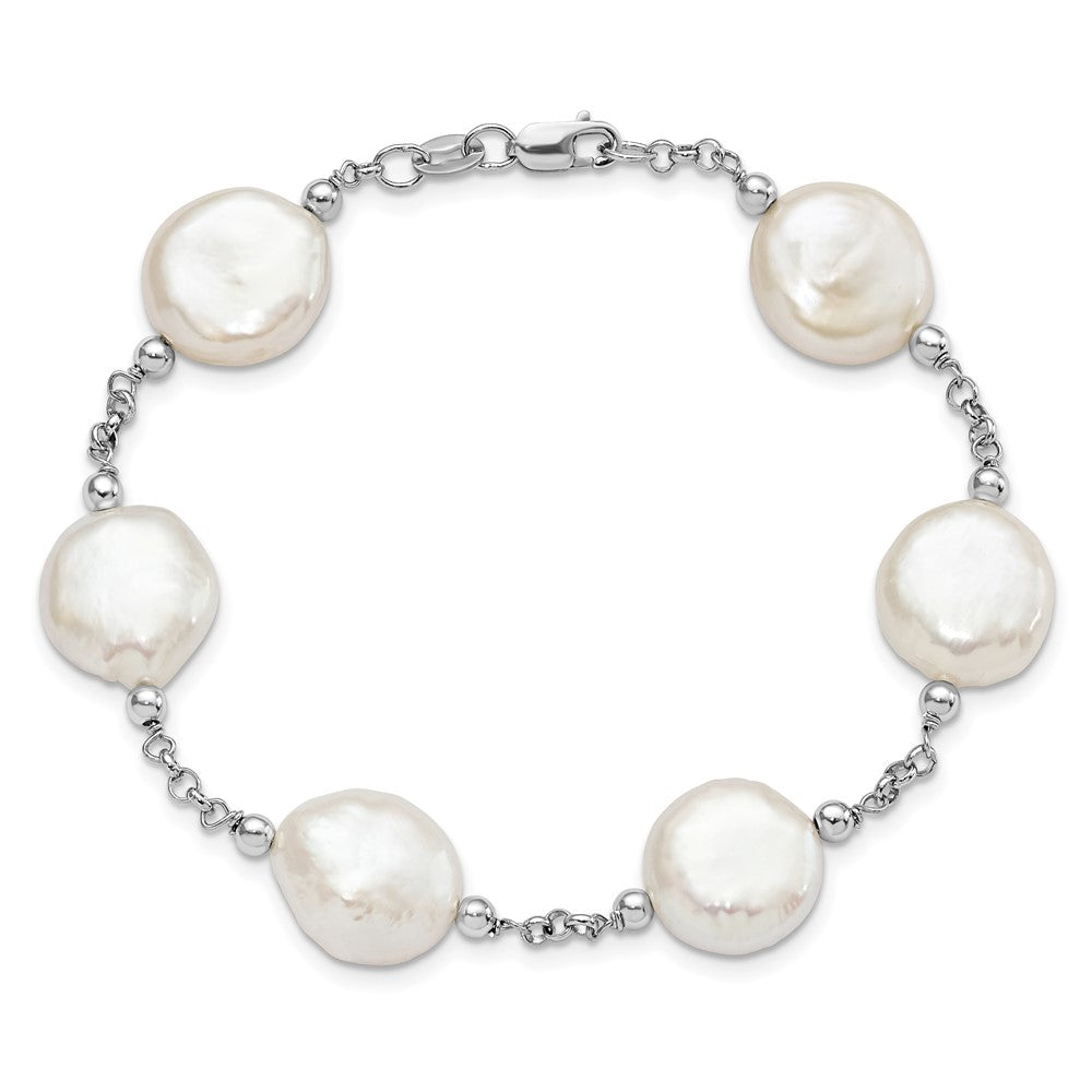 Sterling Silver Rhod-plated 12-13 Coin FWC Pearl 6 Stat Bracelet
