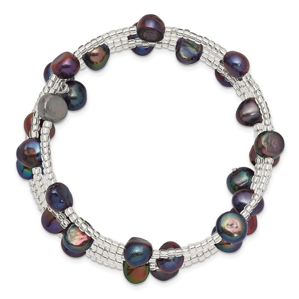 7-8mm Black Baroque FWC Pearl & Glass Beaded Coil Slip-on Bangle