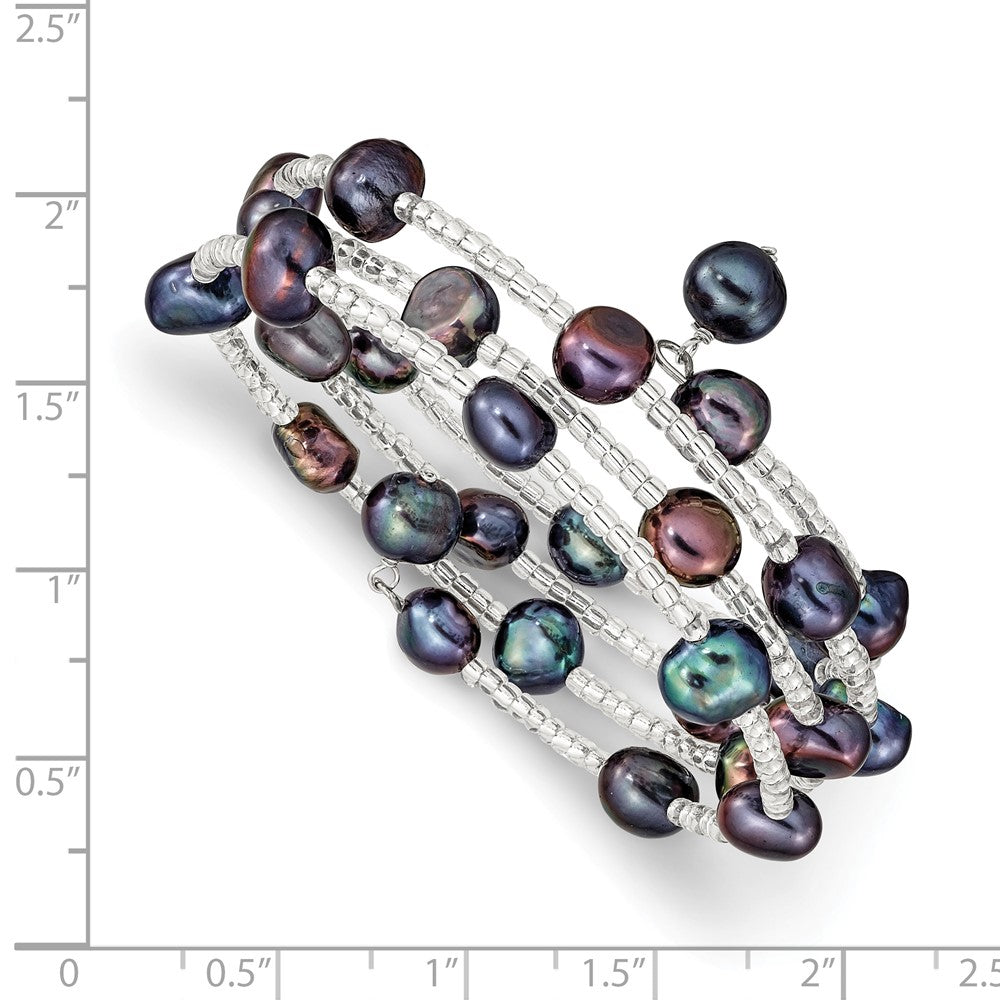 7-8mm Black Baroque FWC Pearl & Glass Beaded Coil Slip-on Bangle
