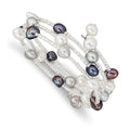 7-8mm Blk/Gry/Wht Baroque FWC Pearl &Glass Beaded 3-row Coil Slip-on Bangle