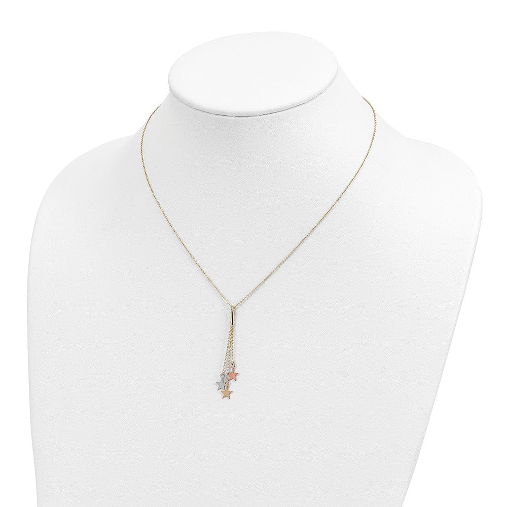 Sterling Silver Rhod-pltd CZ Star and Moon 2in ext 2-strand Necklace