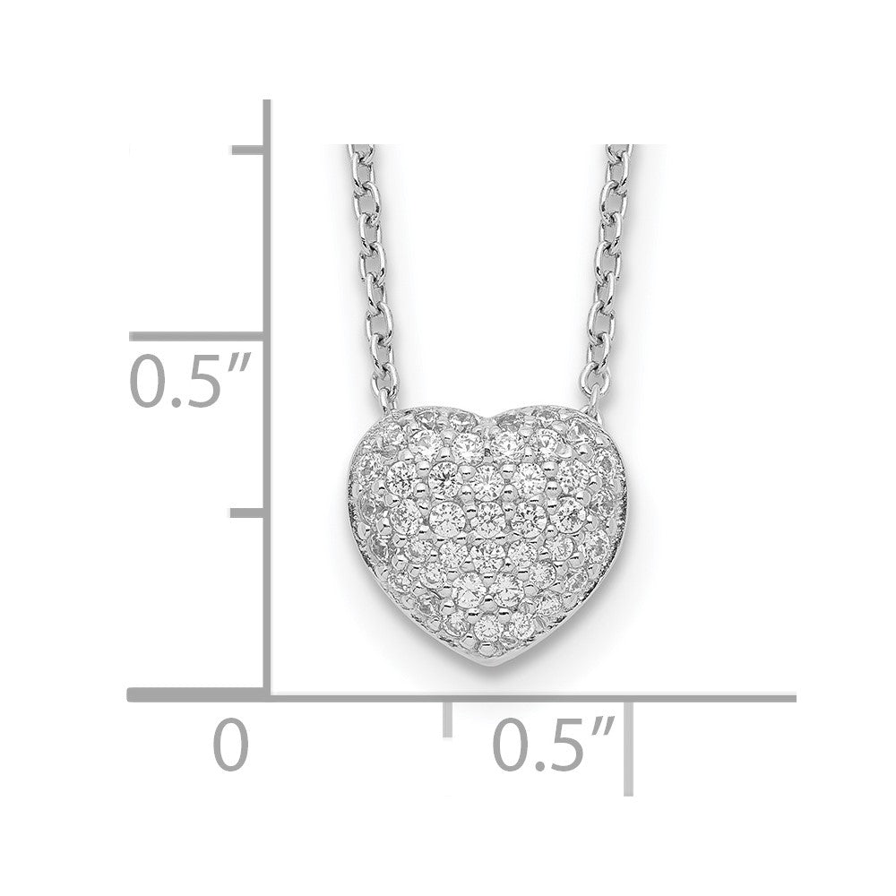 Sterling Silver Rhodium Plated CZ Heart w/1.5in ext Necklace
