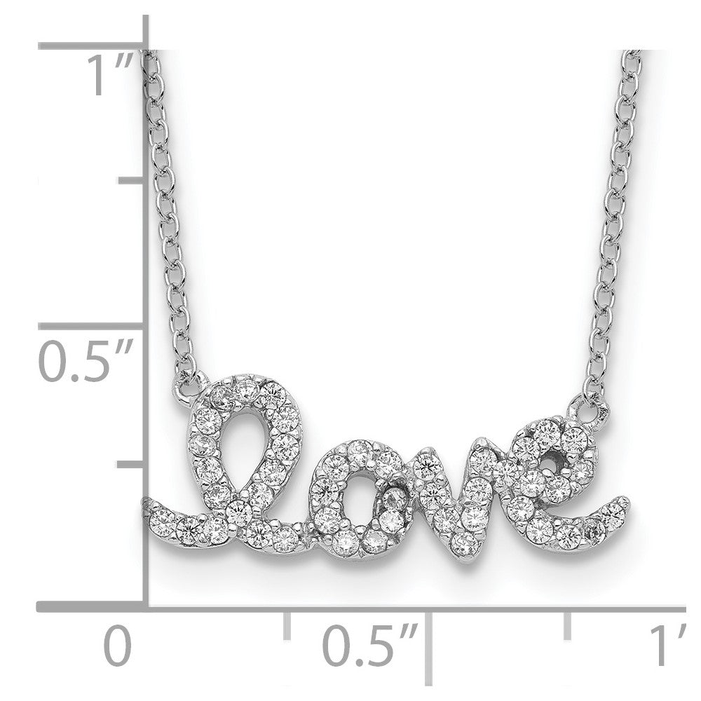 Sterling Silver Rhodium-plated CZ LOVE w/1in ext Necklace