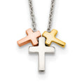 Sterling Silver Rose and Gold-plated 3-Cross w/ 2in ext. Necklace