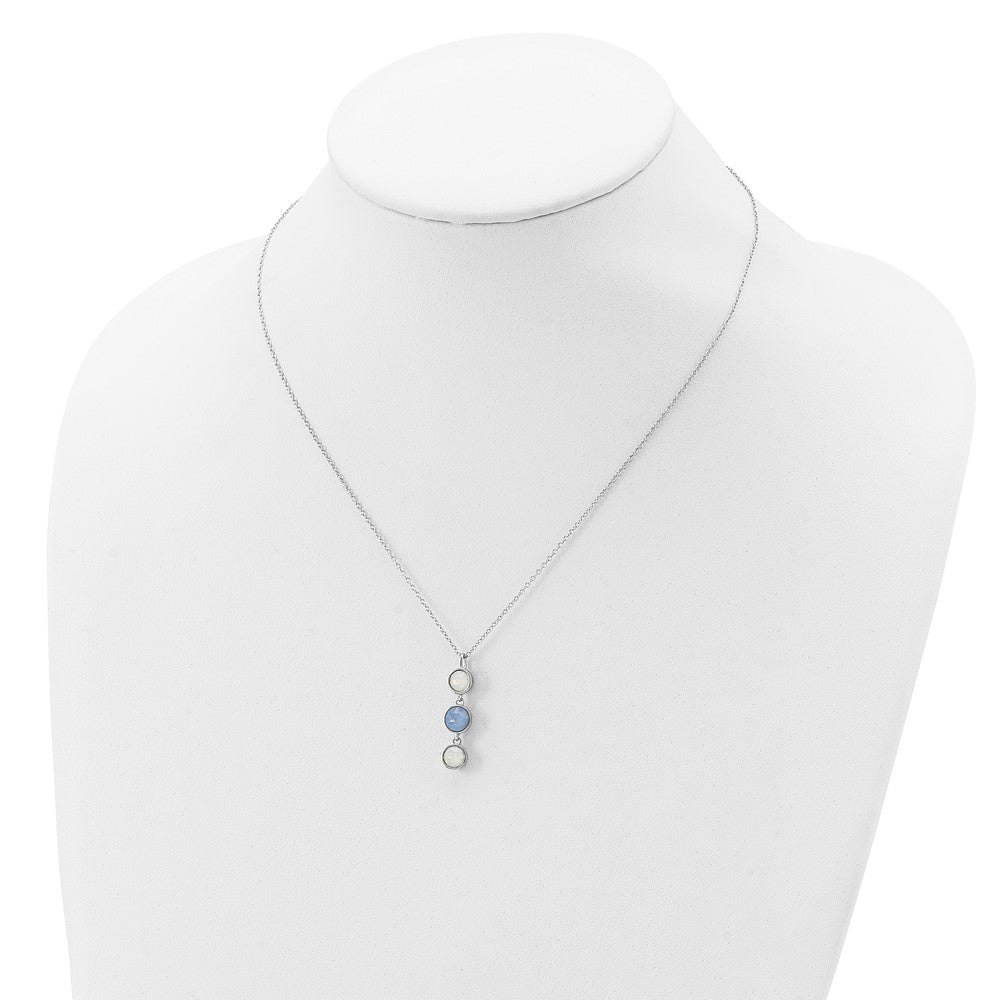 Sterling Silver Rhod-plated Blue and White Crystal w/ 2in ext Necklace