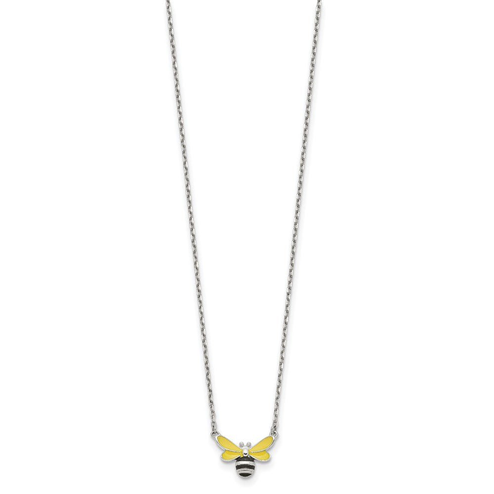 Sterling Silver RH-plated Enamel Bumblebee 16in w/2in Ext Necklace