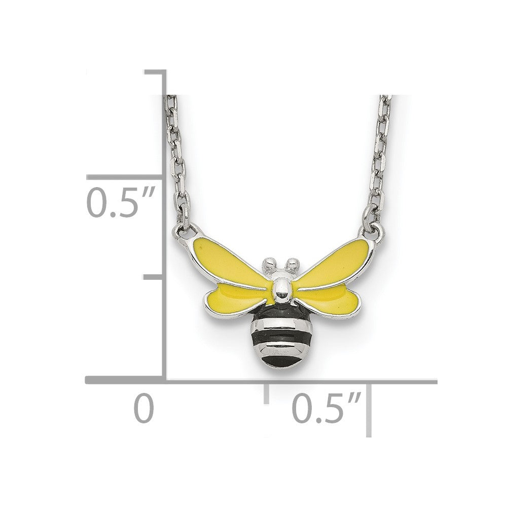 Sterling Silver RH-plated Enamel Bumblebee 16in w/2in Ext Necklace