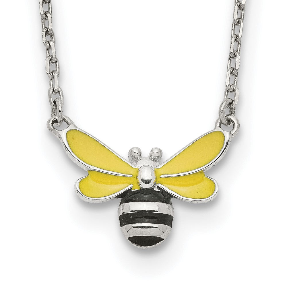 Sterling Silver RH-plated Enamel Bumblebee 16in w/2in Ext Necklace