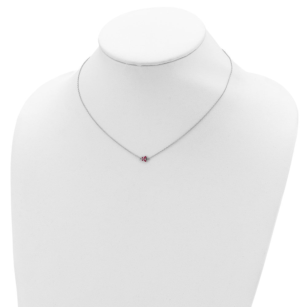 Sterling Silver RH-pltd Pink Enamel Butterfly w/2in ext Childs Necklace