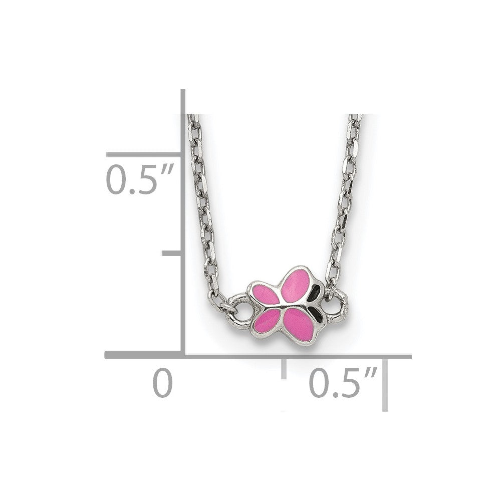 Sterling Silver RH-pltd Pink Enamel Butterfly w/2in ext Childs Necklace