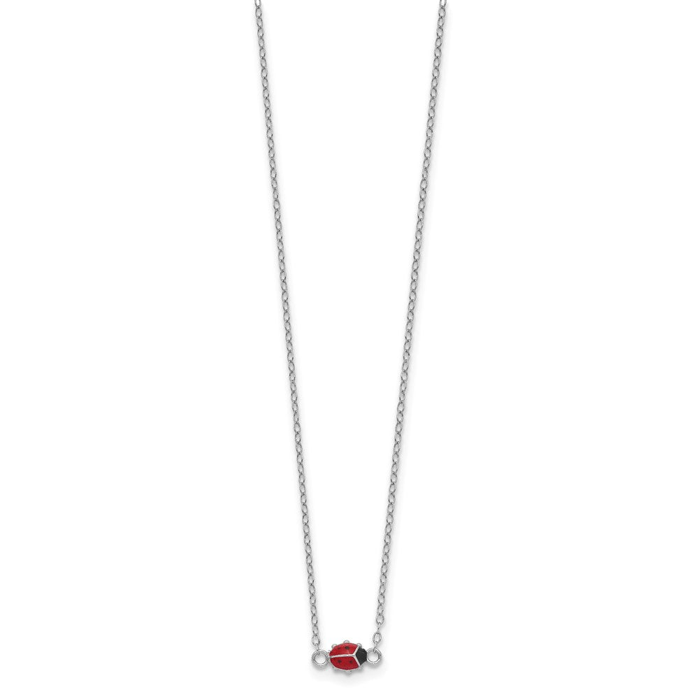 Sterling Silver RH-plated Enamel Ladybug 16 inch w/2in Ext Necklace