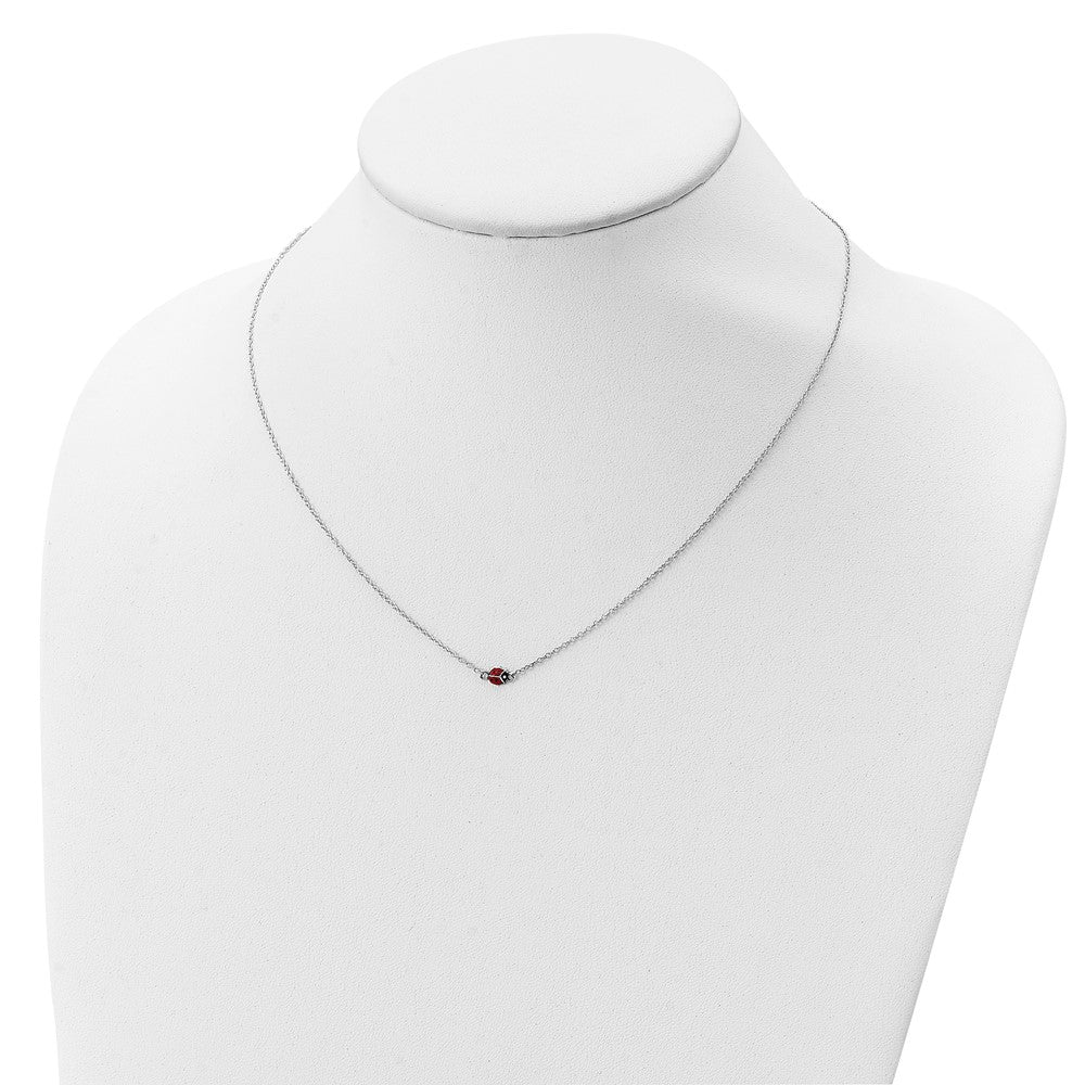Sterling Silver RH-plated Enamel Ladybug 16 inch w/2in Ext Necklace
