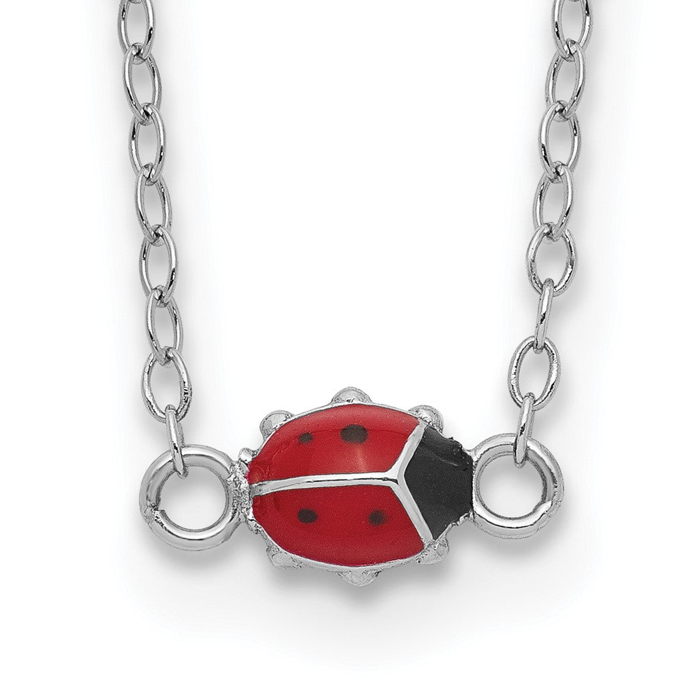Sterling Silver RH-plated Enamel Ladybug 16 inch w/2in Ext Necklace