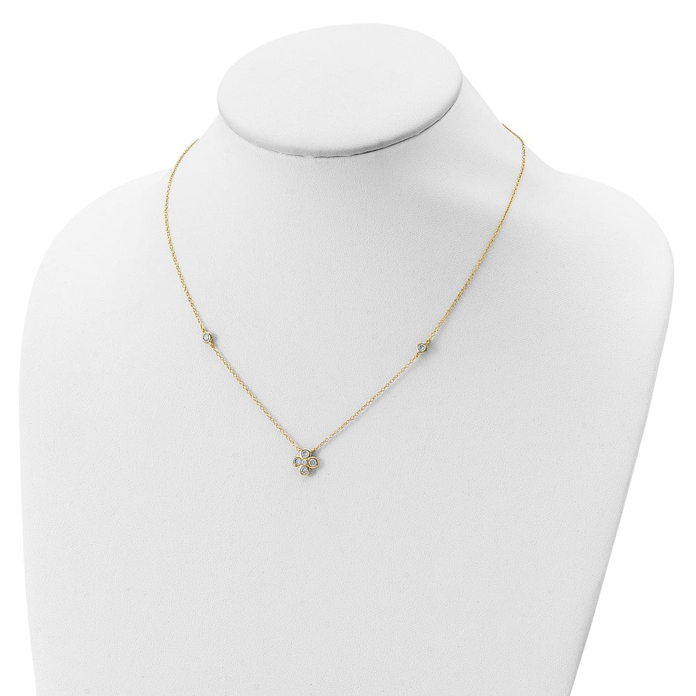 Sterling Silver 14K Gold-plated Polished CZ 18in w/2in ext. Necklace