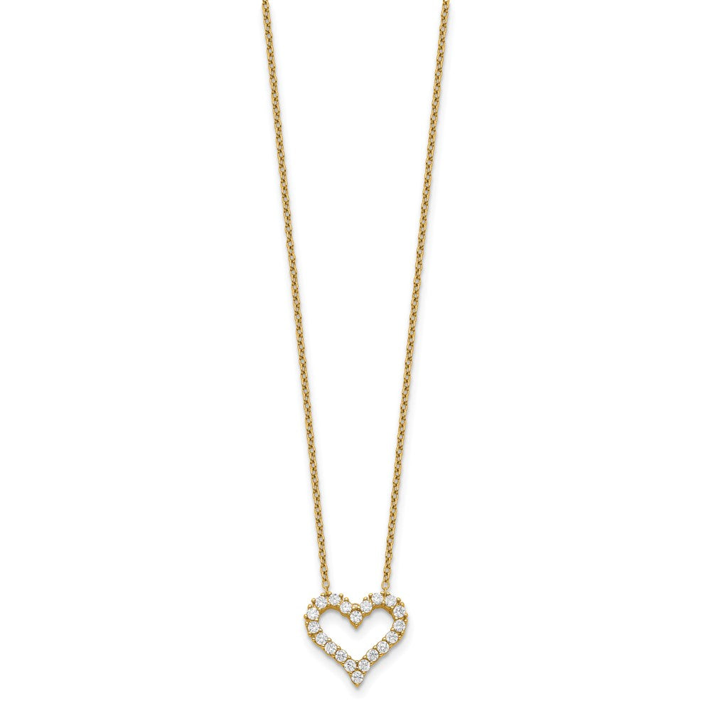 Sterling Silver Gold-platedCZ Heart w/ 2in ext. Necklace