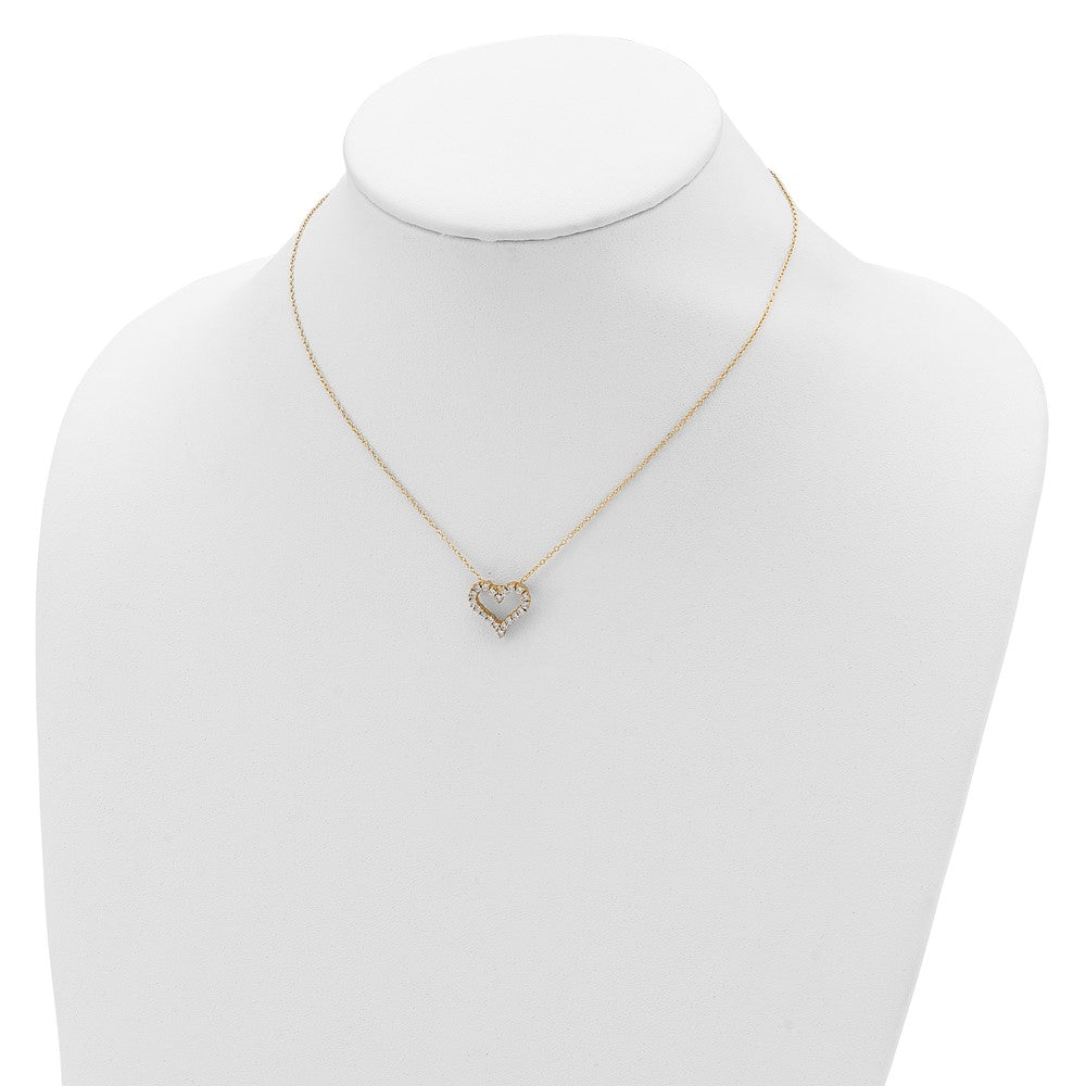 Sterling Silver Gold-platedCZ Heart w/ 2in ext. Necklace