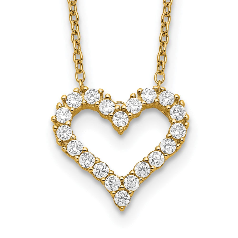 Sterling Silver Gold-platedCZ Heart w/ 2in ext. Necklace