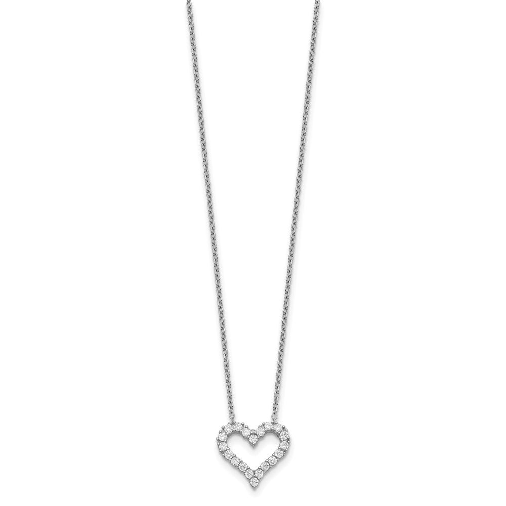 Sterling Silver Rhodium-plated CZ Heart w/ 2in ext. Necklace
