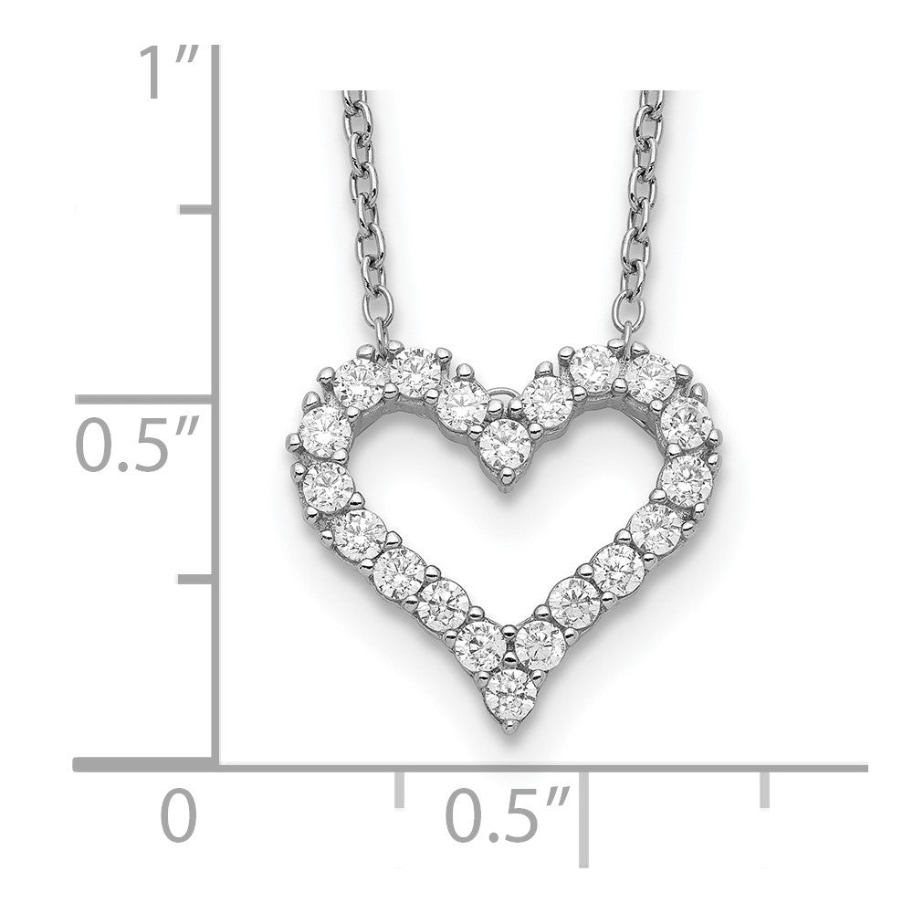 Sterling Silver Rhodium-plated CZ Heart w/ 2in ext. Necklace