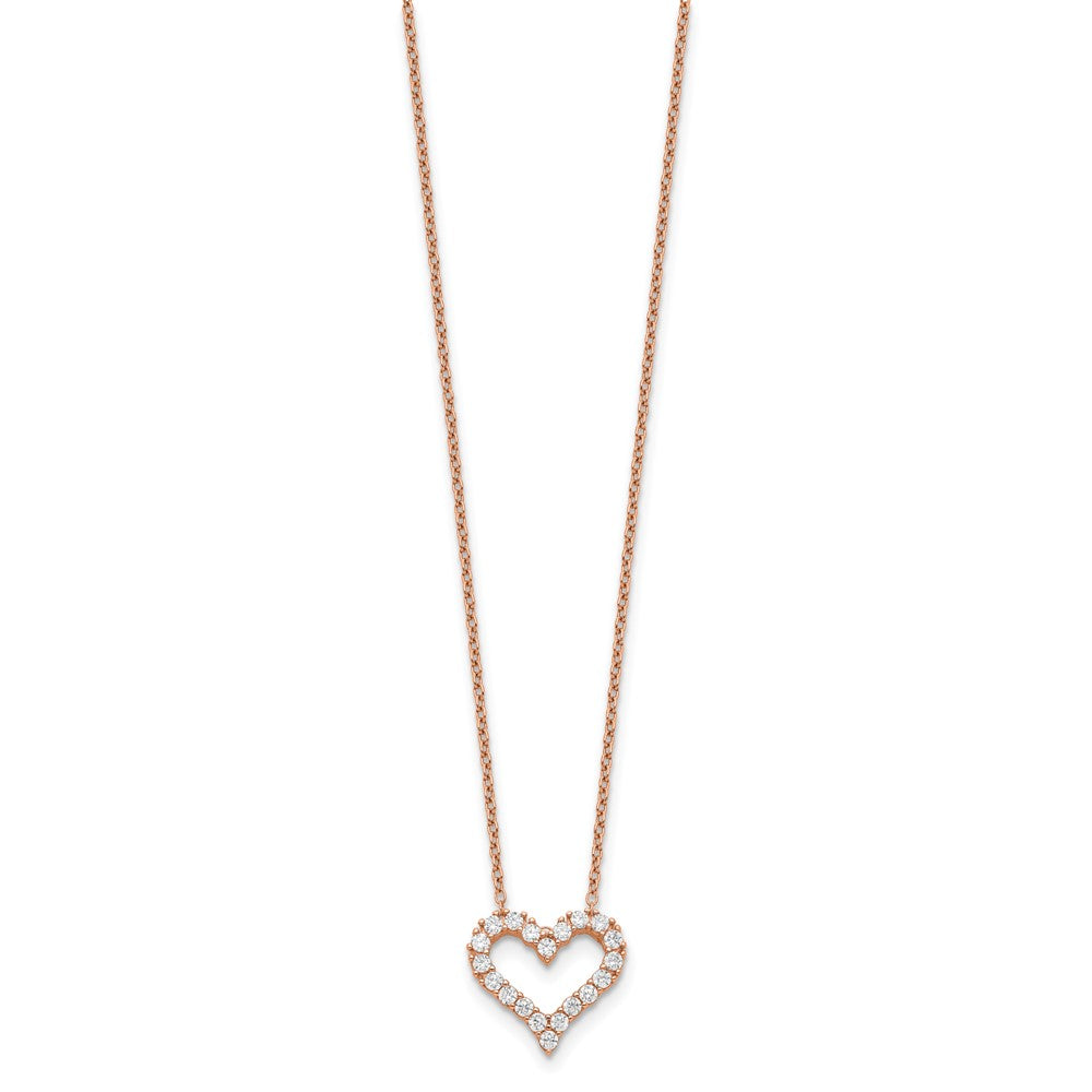 Sterling Silver Rose Gold-plated CZ Heart w/ 2in ext. Necklace