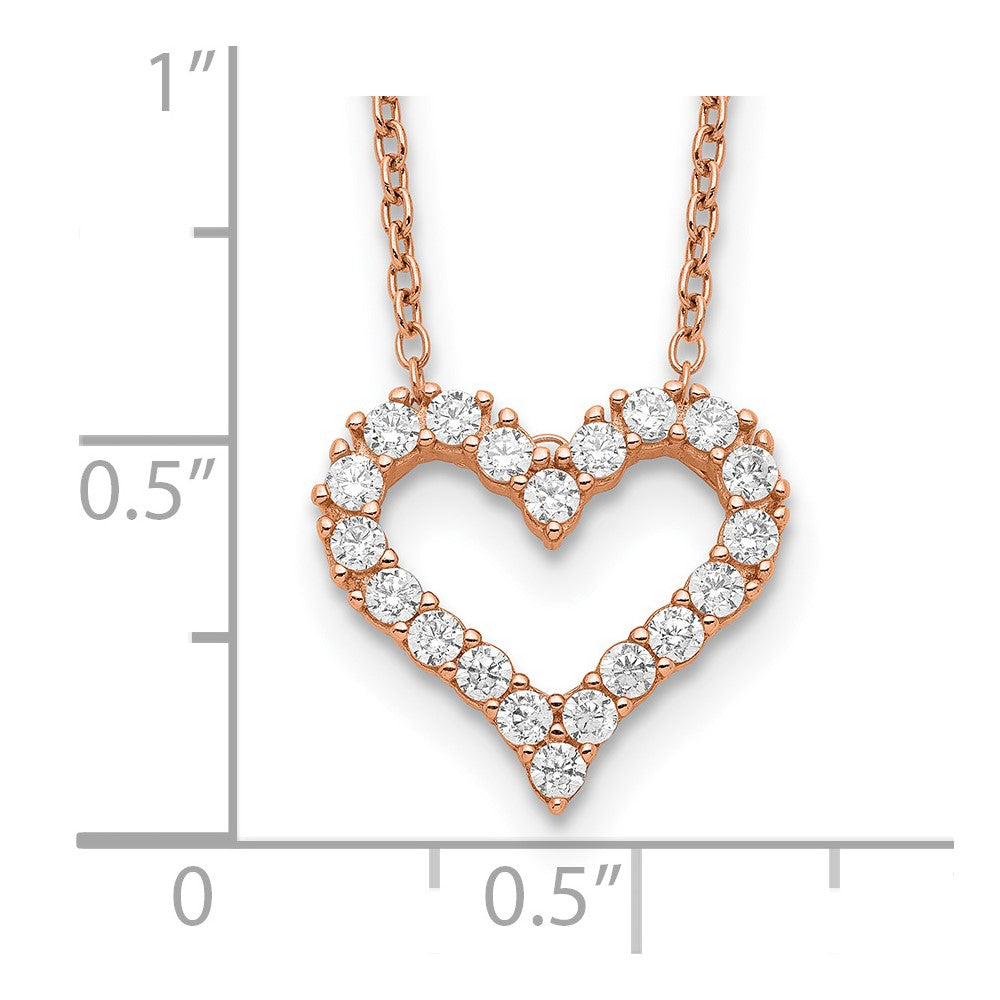 Sterling Silver Rose Gold-plated CZ Heart w/ 2in ext. Necklace