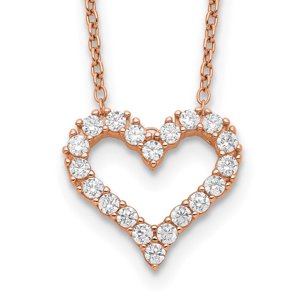 Sterling Silver Rose Gold-plated CZ Heart w/ 2in ext. Necklace