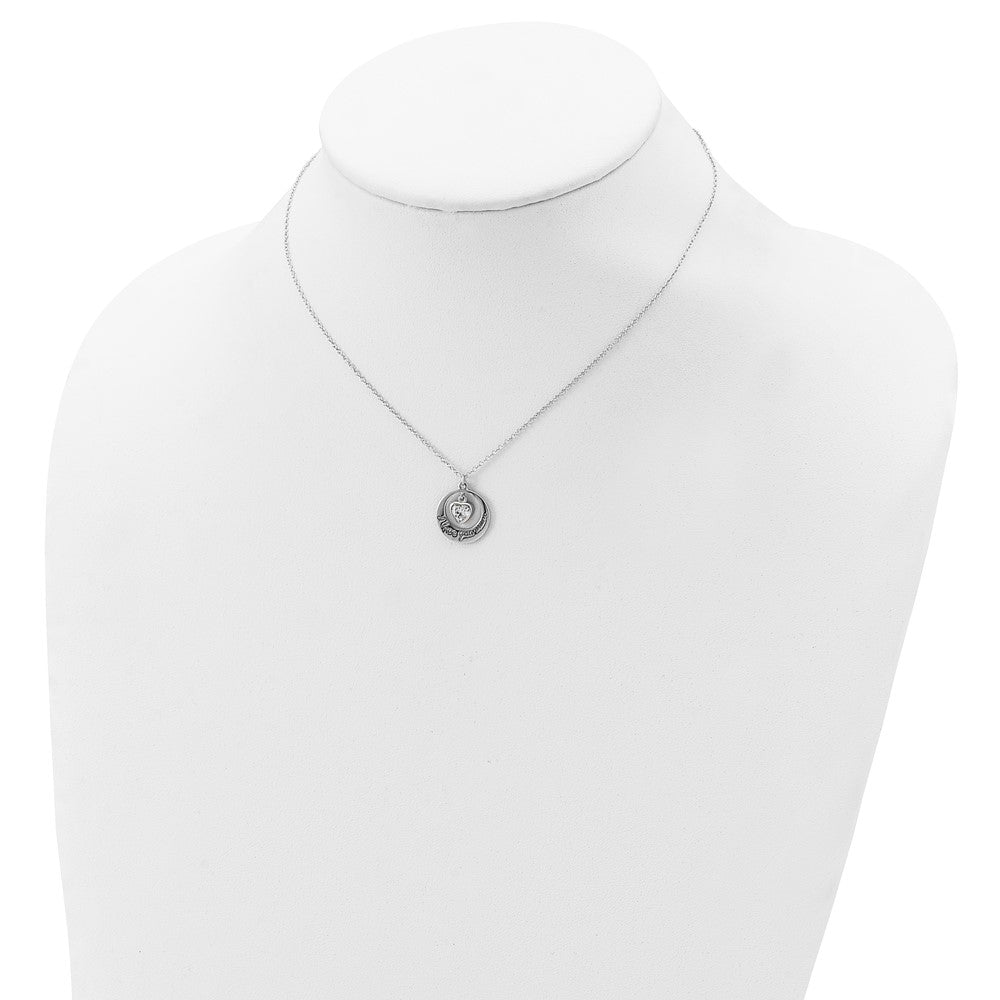 Sterling Silver Rhod-pltd CZ Heart LOVE YOU MOM w/2in ext Necklace