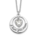 Sterling Silver Rhod-pltd CZ Heart LOVE YOU MOM w/2in ext Necklace