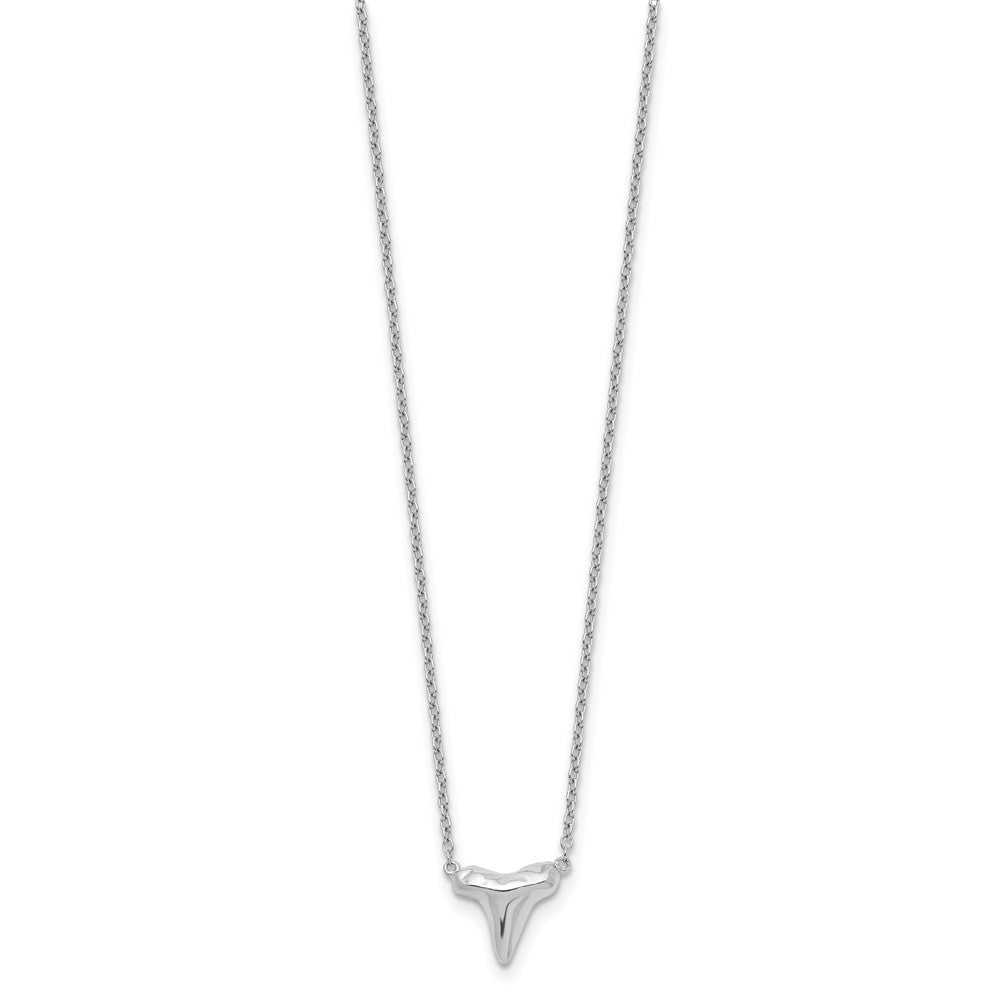 Sterling Silver Rhodium-plated Polished Shark Tooth w/2in Ext. Necklace