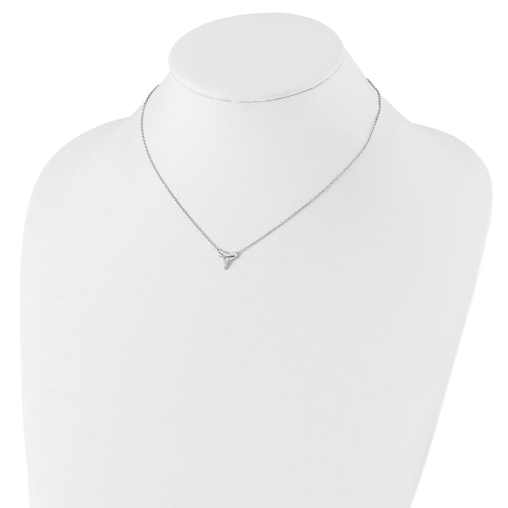 Sterling Silver Rhodium-plated Polished Shark Tooth w/2in Ext. Necklace