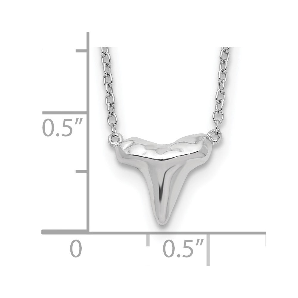 Sterling Silver Rhodium-plated Polished Shark Tooth w/2in Ext. Necklace