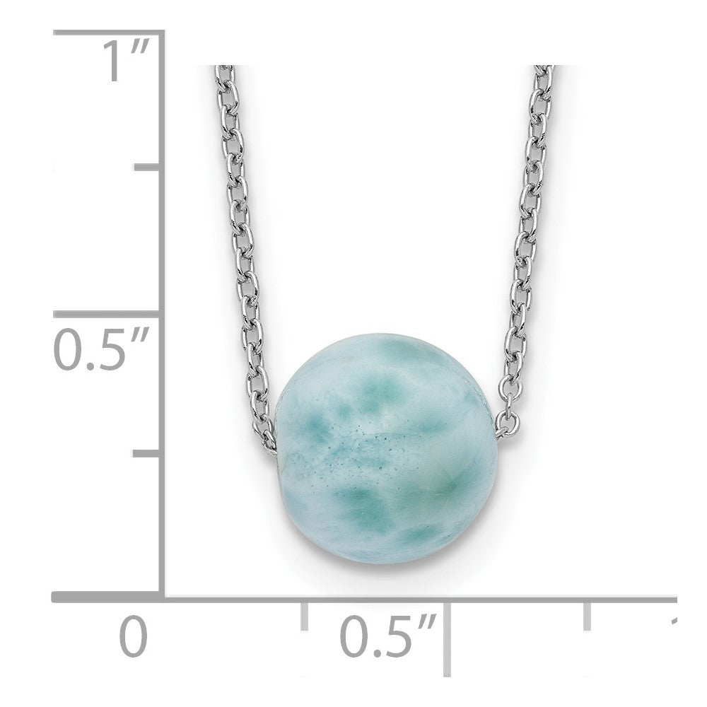 Sterling Silver Rhodium-plated Larimar Bead 16 inch w/ 2in ext. Necklace