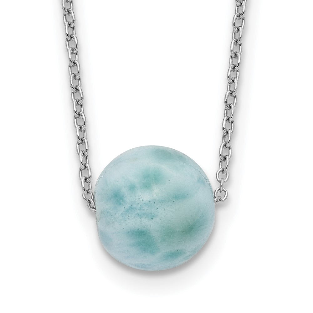 Sterling Silver Rhodium-plated Larimar Bead 16 inch w/ 2in ext. Necklace