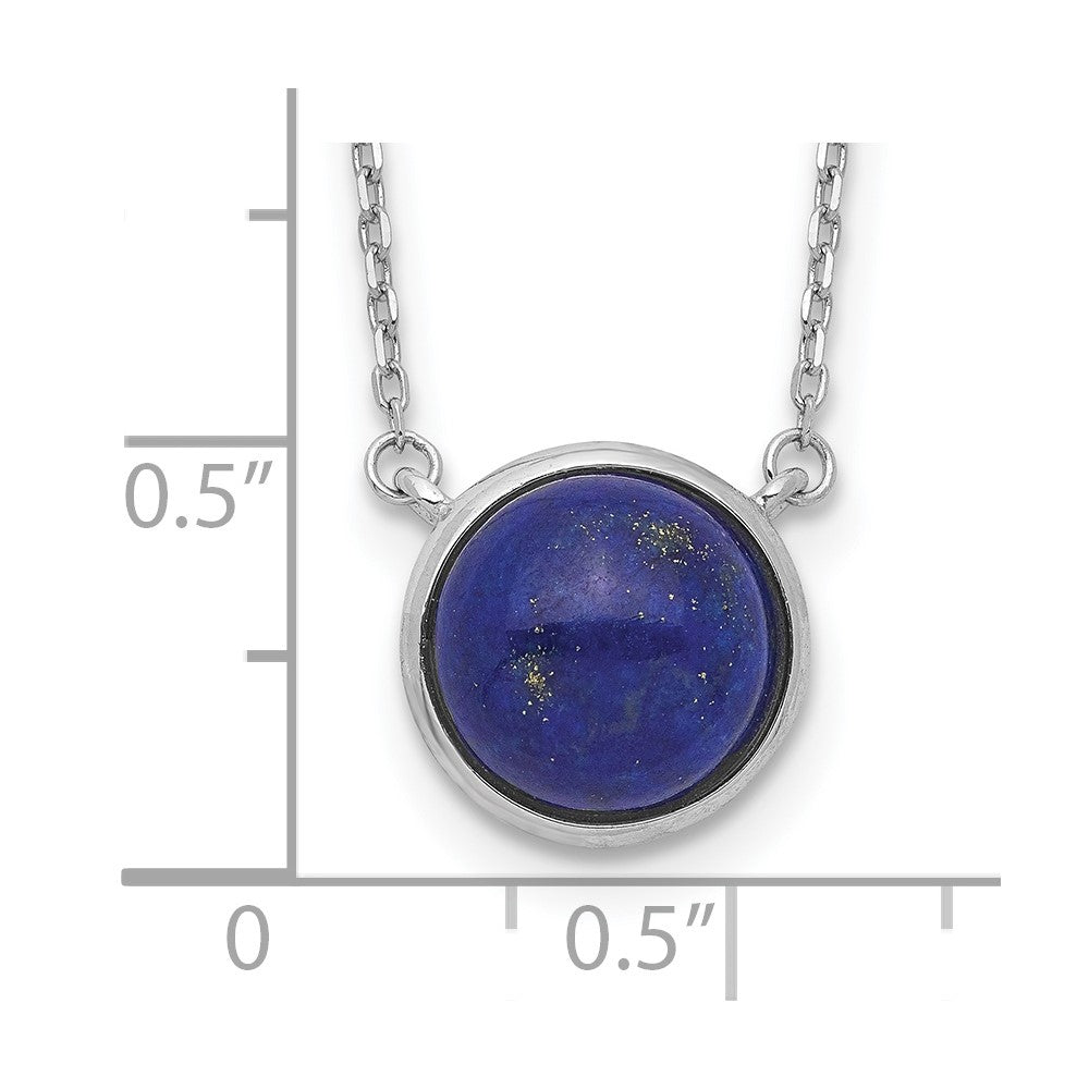 Sterling Silver Rhodium-plated Round Lapis Cabochon Necklace