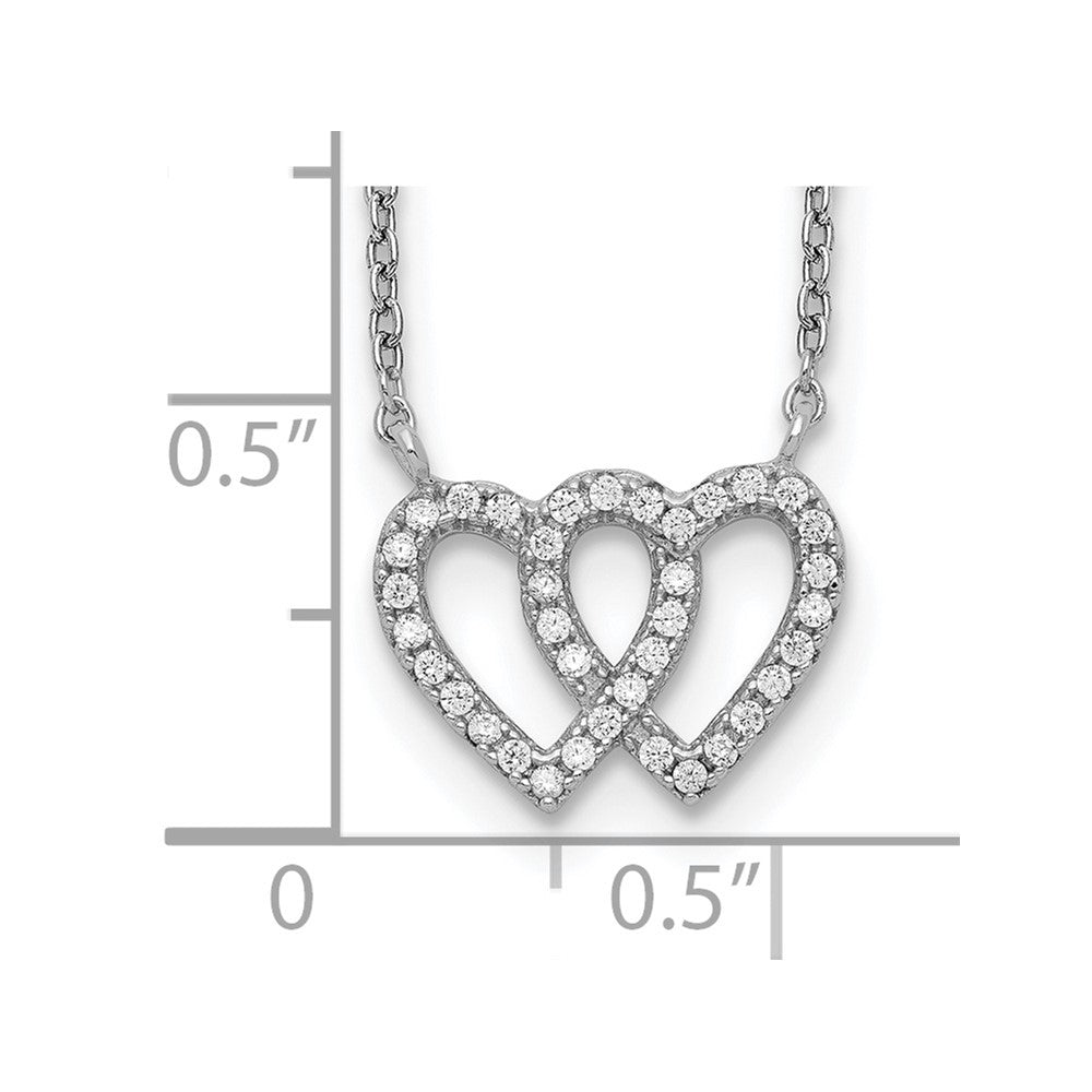 Sterling Silver Rhodium-plated 2-Heart CZ w/1in. Ext. Necklace