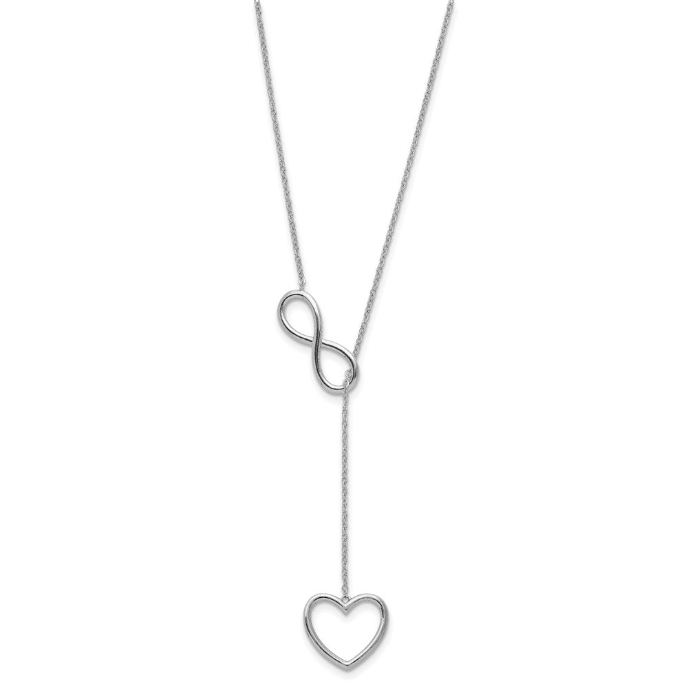 Sterling Silver Rhod-plated Infinity Drop Heart w/2 in ext Necklace