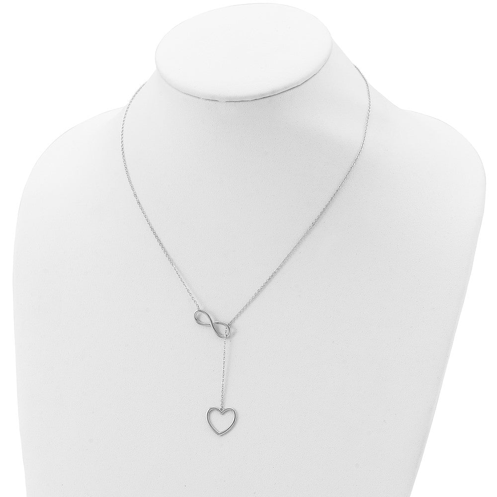Sterling Silver Rhod-plated Infinity Drop Heart w/2 in ext Necklace
