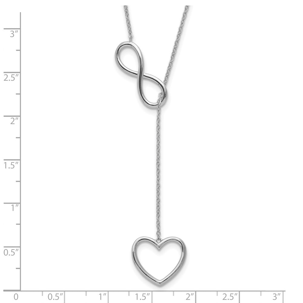 Sterling Silver Rhod-plated Infinity Drop Heart w/2 in ext Necklace