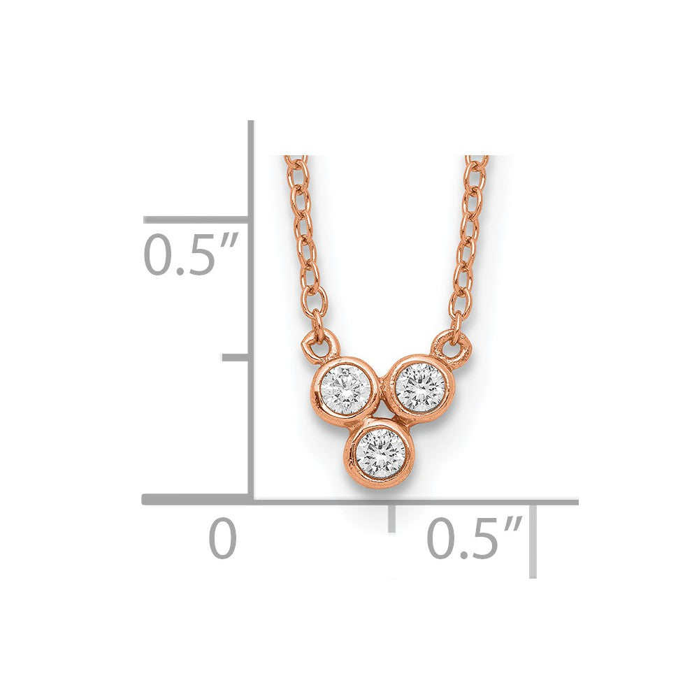 Sterling Silver Rose-tone 3-CZ w/ 2in ext Necklace