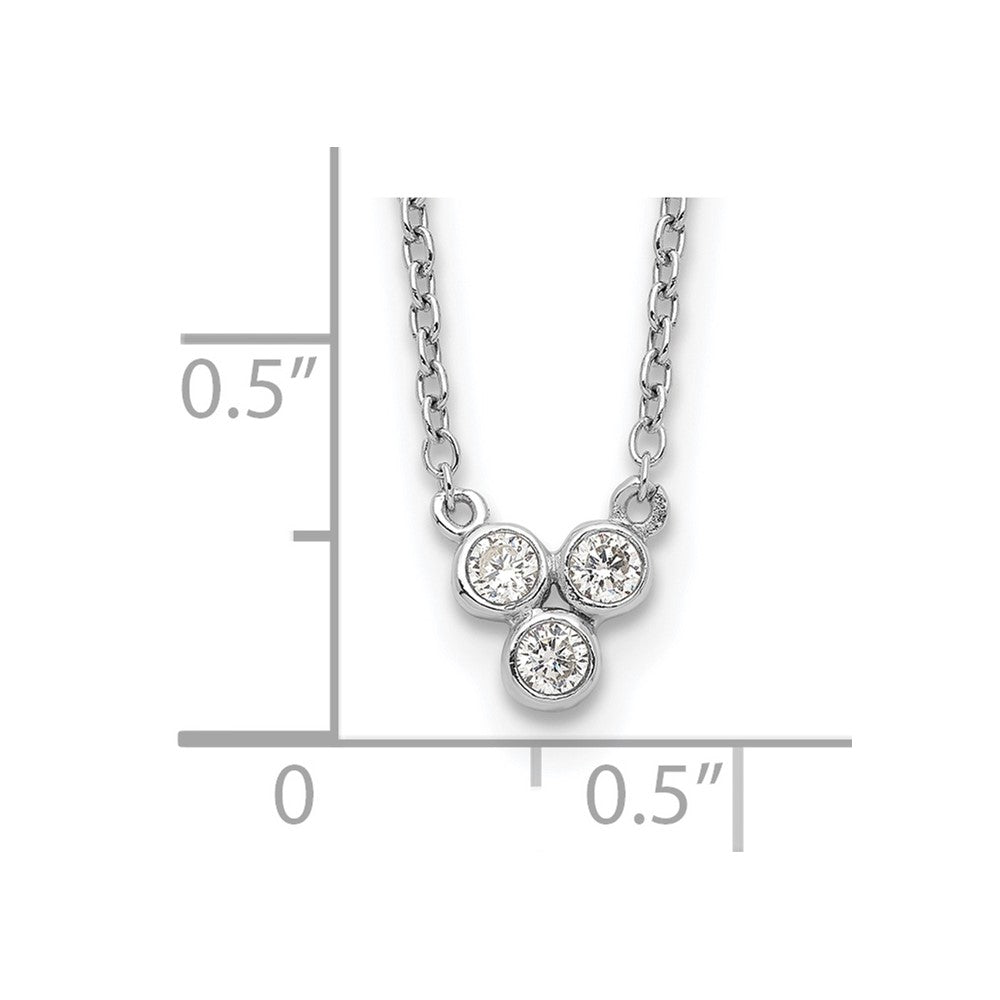 Sterling Silver Rhodium-plated 3-CZ w/ 2in ext Necklace
