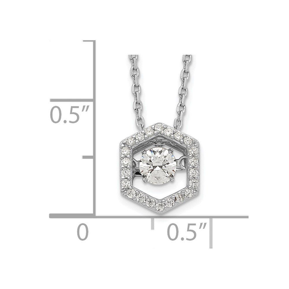 Sterling Silver Rhod-plated Hexagon Moving CZ w/2in ext Necklace