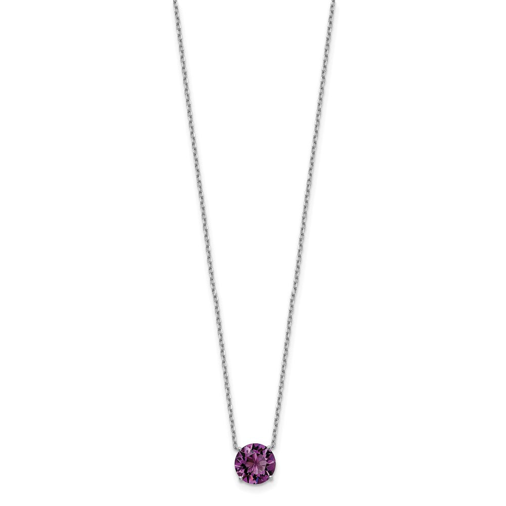 Sterling Silver Rhodium-plated Purple Crystal with 2in ext Necklace
