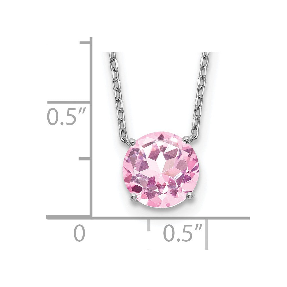 Sterling Silver Rhodium-plated Pink Crystal with 2 inch ext Necklace