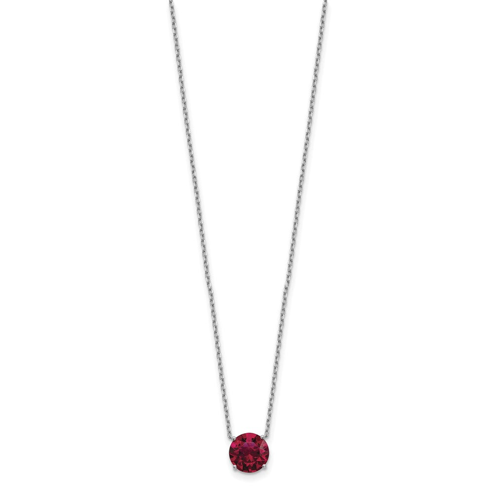 Sterling Silver Rhodium-plated July Red Crystal with 2 inch ext Necklace