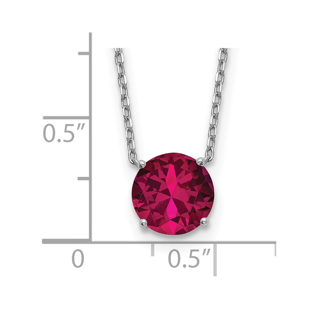 Sterling Silver Rhodium-plated July Red Crystal with 2 inch ext Necklace