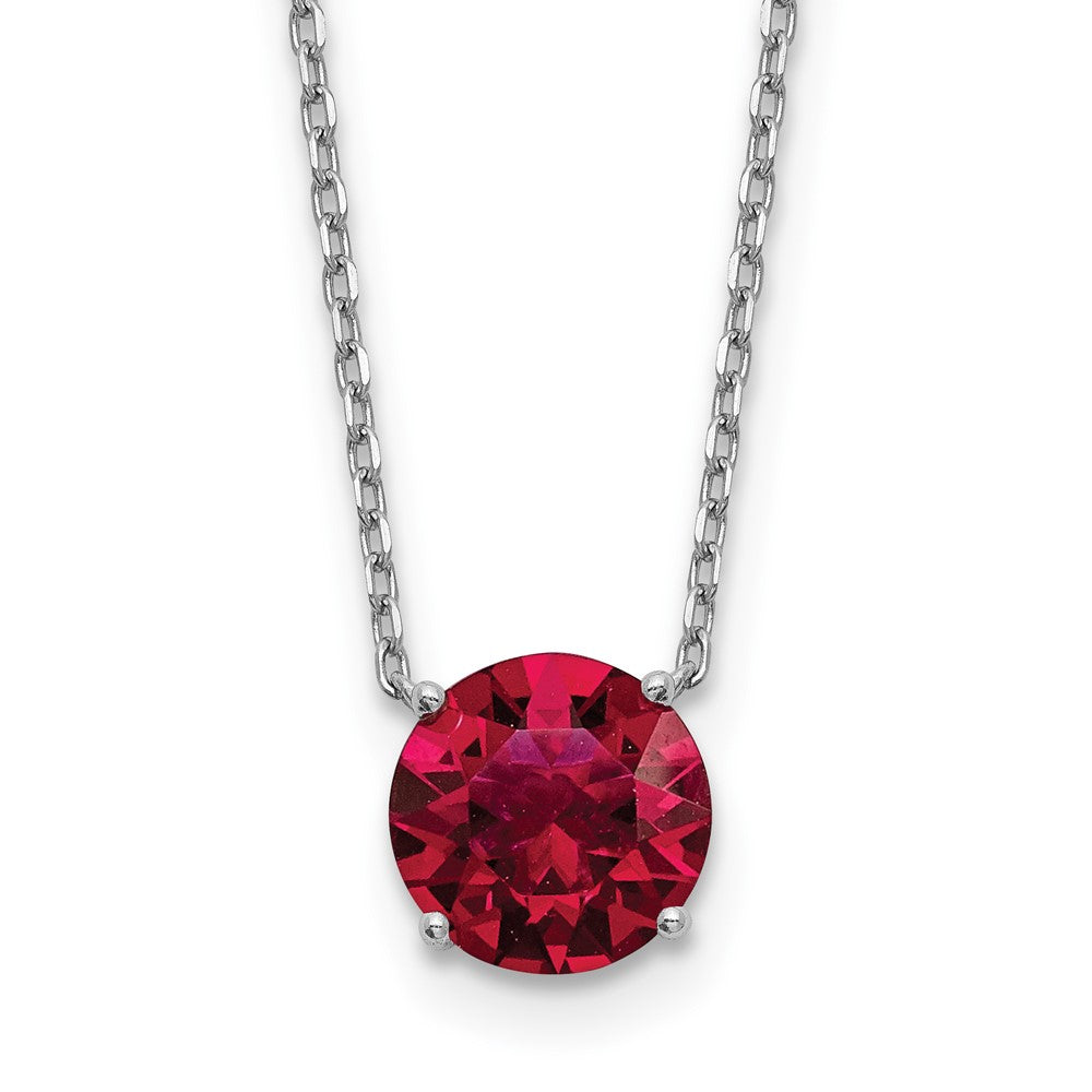 Sterling Silver Rhodium-plated July Red Crystal with 2 inch ext Necklace