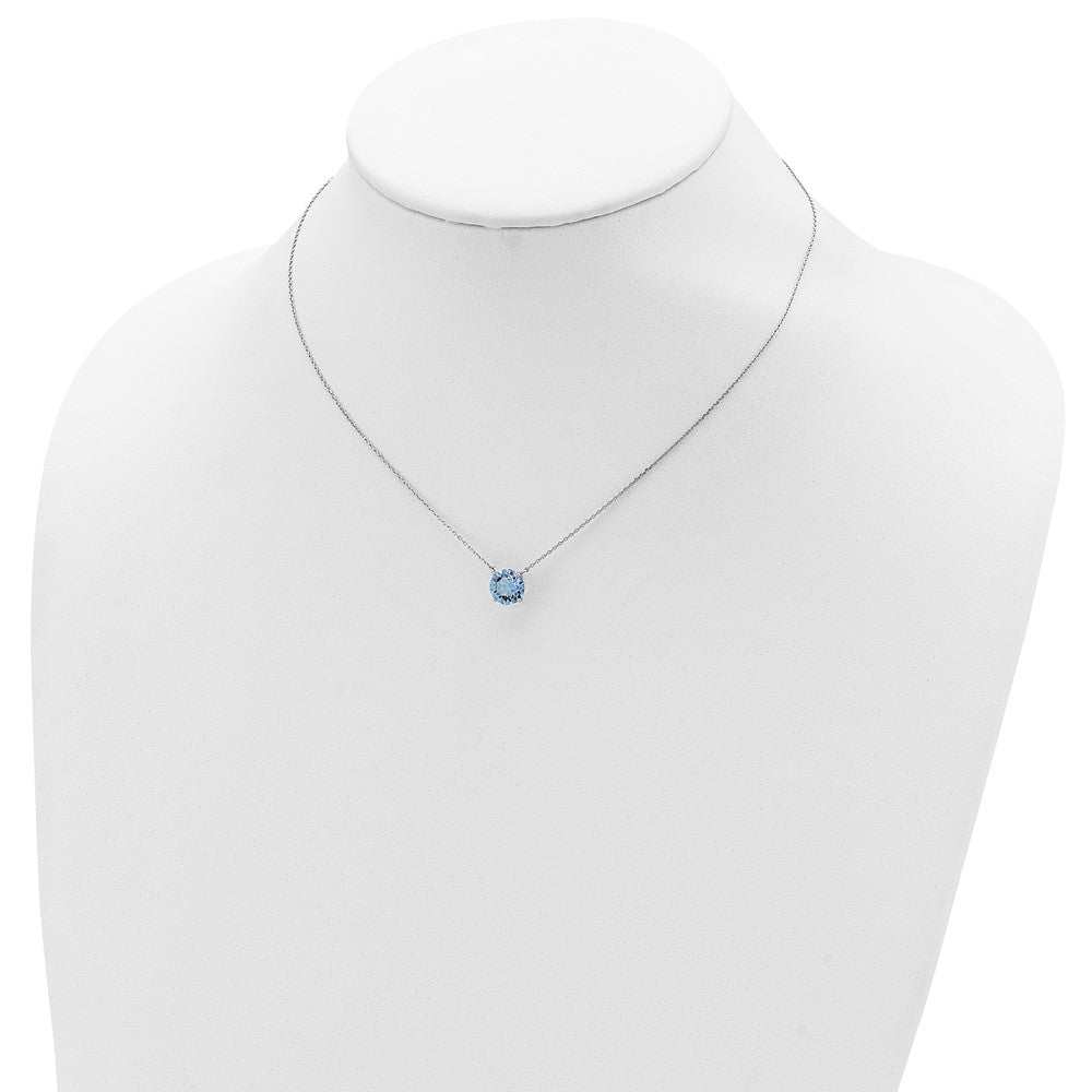 Sterling Silver Rhodium-plated March Blue Crystal wtih 2in ext Necklace